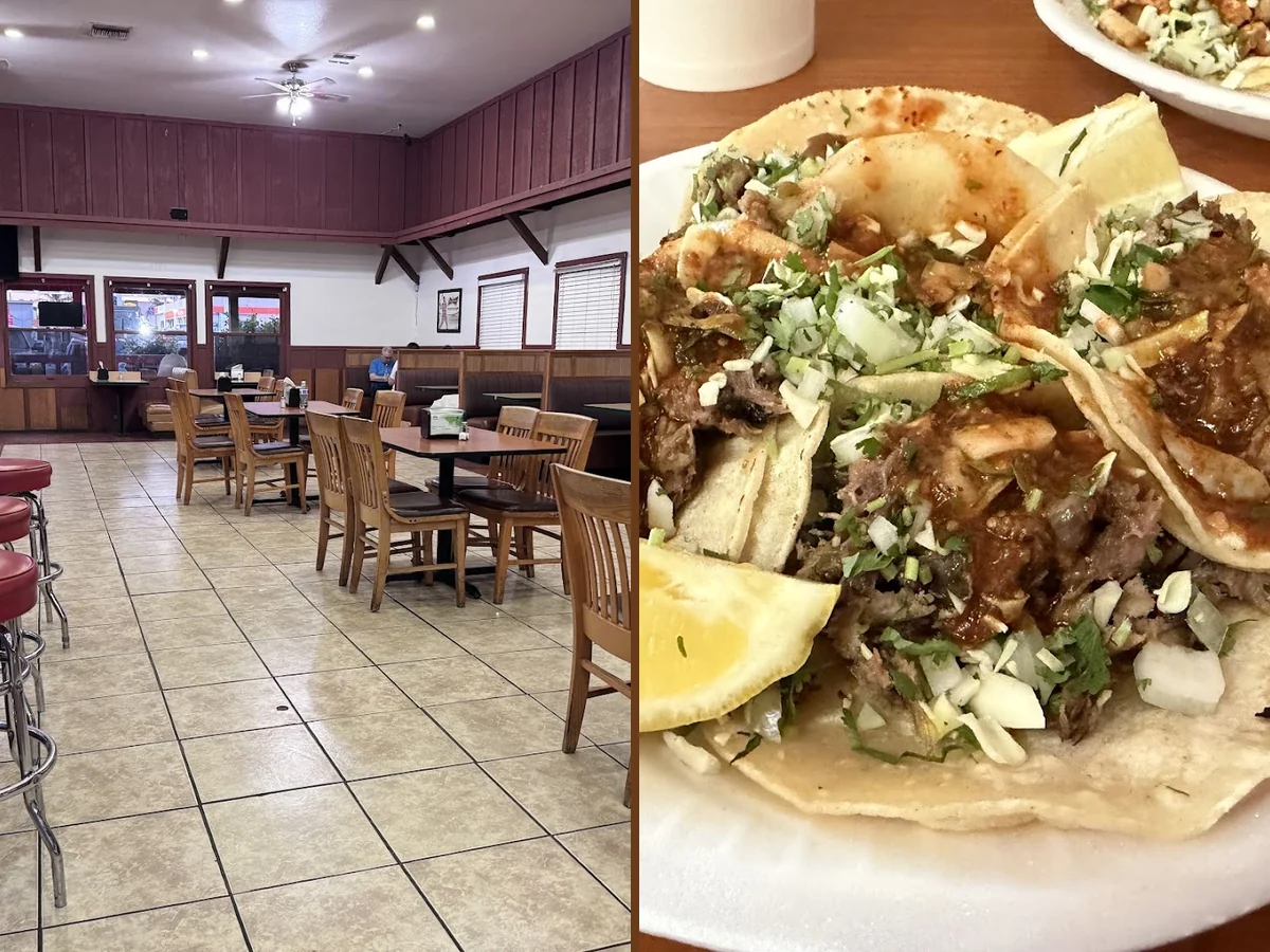 Counter service with Mexican dishes on display.